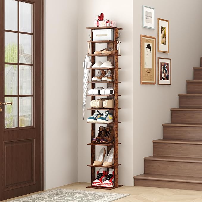 HOMEFORT 10-Tier Vertical Shoe Rack, Corner Shoe Tower, Slim Shoe Organizer - Image 9
