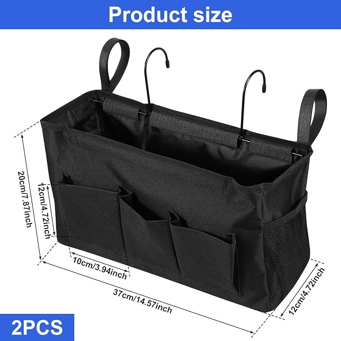 2Pcs Bedside Caddy Oxford Cloth Bedside Storage Organizer Large Capacity - Image 3