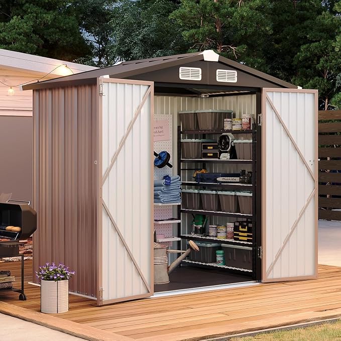 Aoxun 6x4ft Shed with Floor Heavy-Duty Galvanized Steel Outdoor Storage Shed by Aoxun