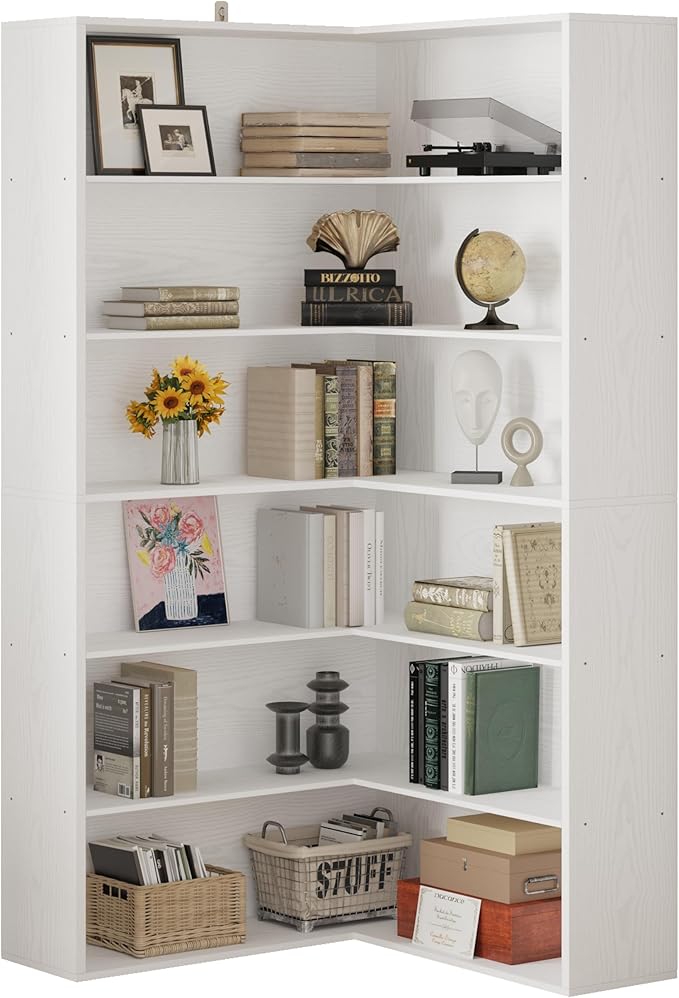 ANCTOR Corner Bookshelf, 6 Tiers Corner Bookcases - Image 3
