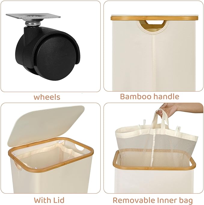 Laundry Hamper with Wheels, 111L Laundry Basket with lid, Laundry Room - Image 5