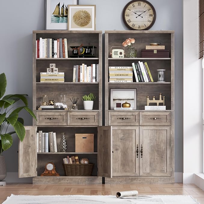71.4" Tall Bookshelf with Drawers & Cabinet, 5-Tier Floor Standing Bookcase - Image 4