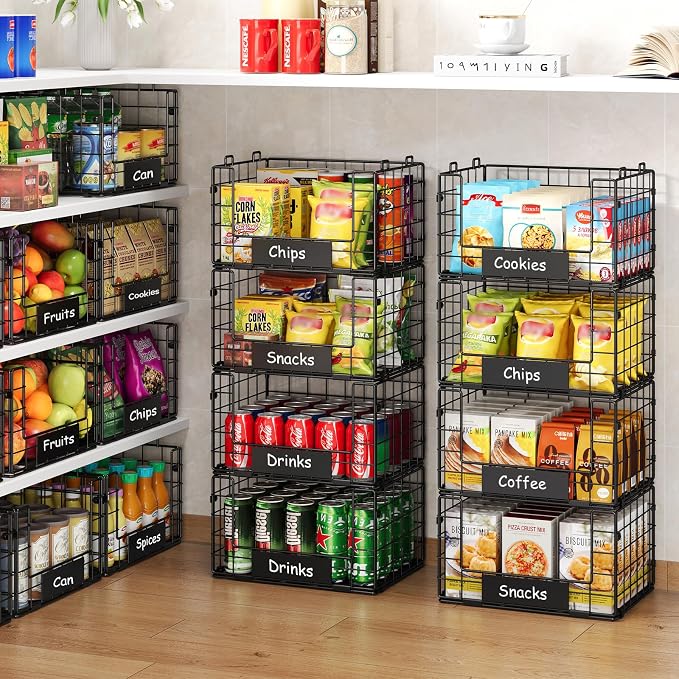 JKsmart 4 Pack XL Stackable Wire Baskets, Pantry Organizers and Storage | - Image 4