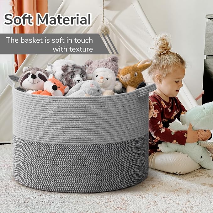 INDRESSME 115L Extra Large Blanket Basket, Cotton Rope Basket - Image 6