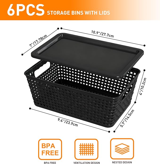 Plastic Storage Baskets With Lid, Storage Bins - Image 2