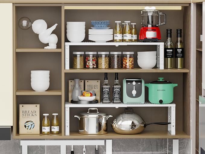 Adjustable Expanable Stackable Spice Rack Shelf Pantry Storage Organizer - Image 6