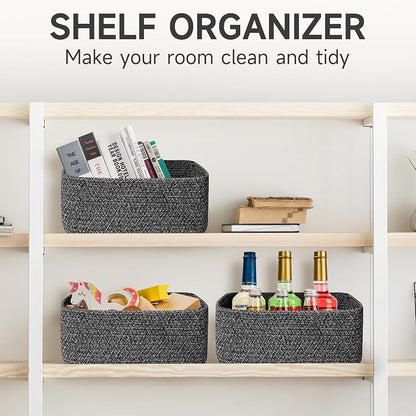 3-Pack Shelf Baskets for Organizing, Closet Organizer Bins, Small Woven Baskets - Image 7