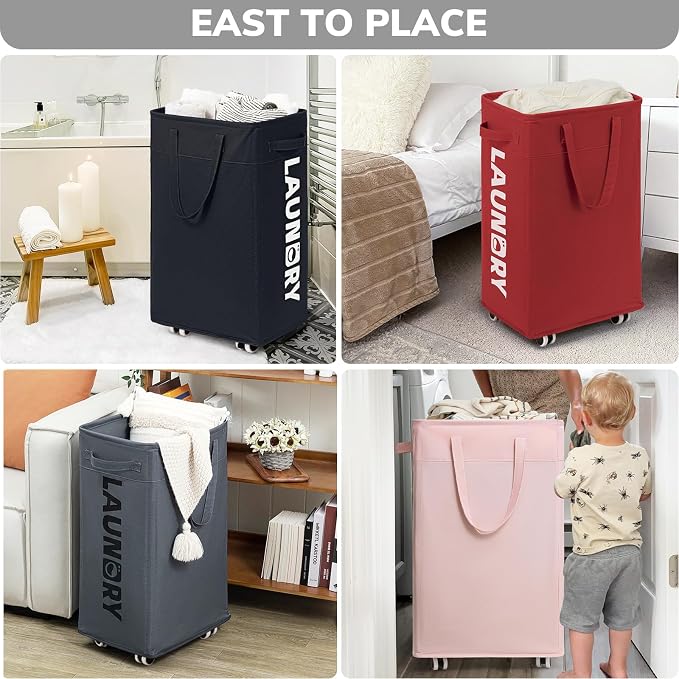 Goodpick Laundry Basket with Wheels, 75L Large Roolling Laundry Basket with - Image 8