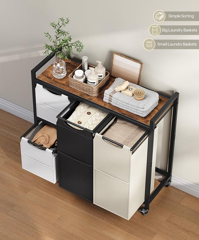 HOOBRO Laundry Sorter with 4 Section, 39 Gal. Laundry Hamper with Wheels - Image 4