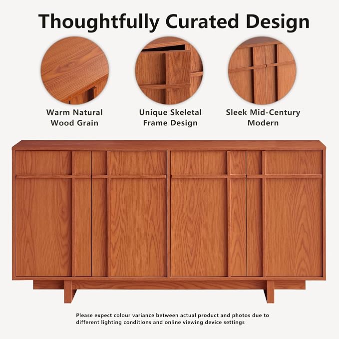 Sideboard Buffet Cabinet with Storage, Mid Century Modern Accent Cabinet with - Image 3