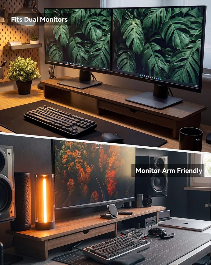 42” Monitor Stand with Large Drawer Keyboard Storage, Dark Bamboo | dual - Image 7
