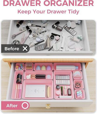 BiuLeon 25 PCS Plastic Drawer Organizers Set, 4-Sizes Vanity and Makeup - Image 4