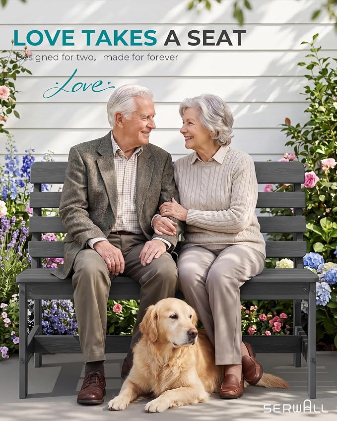 SERWALL Armless Outdoor Bench, All Weather HDPE Porch Bench, 1 Pack, Suitable - Image 7