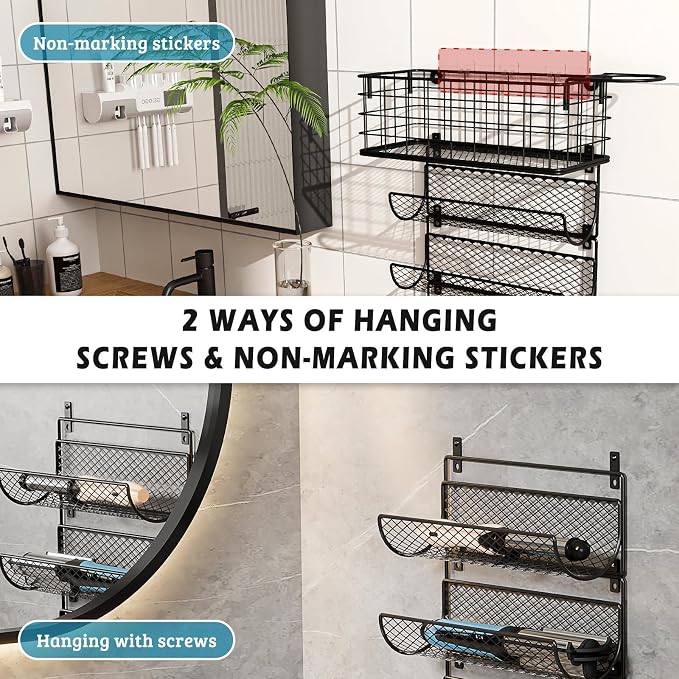 Wall-Mounted Hair Dryer Holder Styling Tool Organizer 4-Shelf Storage Wire - Image 6