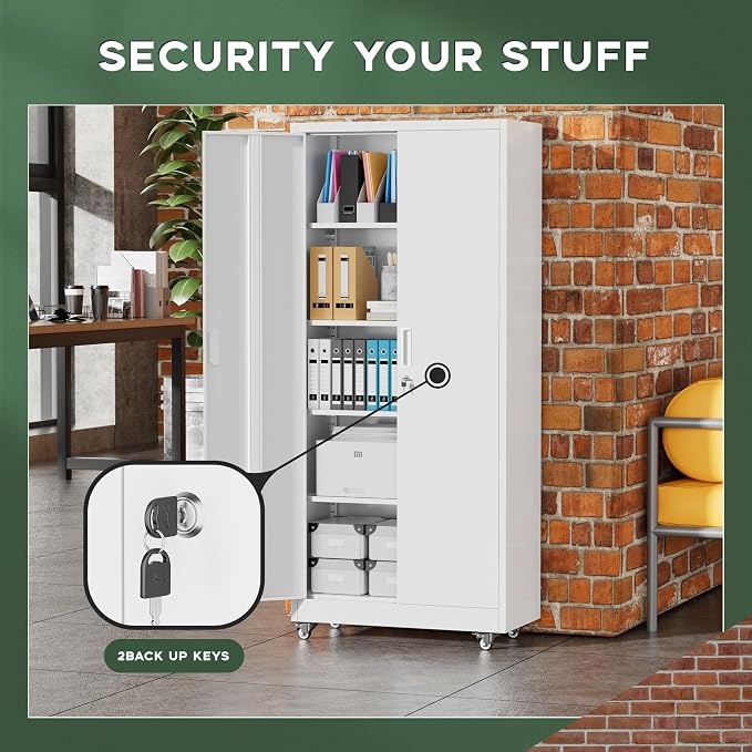 Greenvelly White Metal Storage Cabinet - Image 4