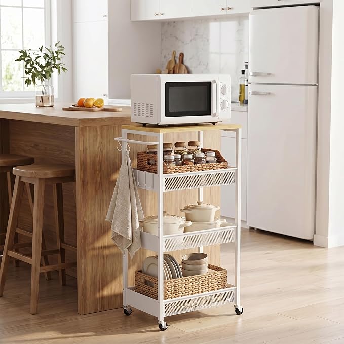 Rolling Utility Cart, 4 Tier 11.8" Wide Metal Storage Cart - Image 6