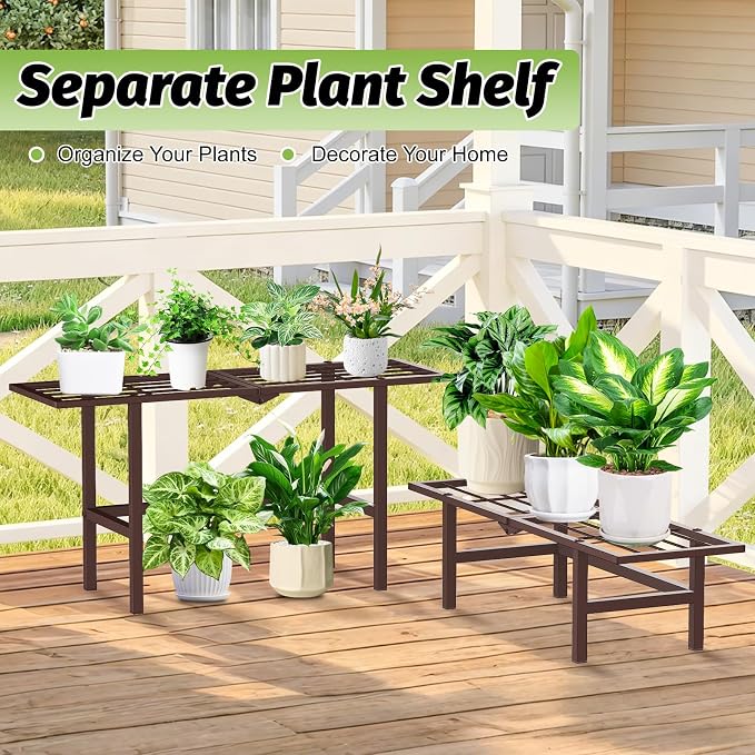 2 Tier Plant Stand Indoor Outdoor, Foldable Metal Separated Ladder Plant Stands - Image 4