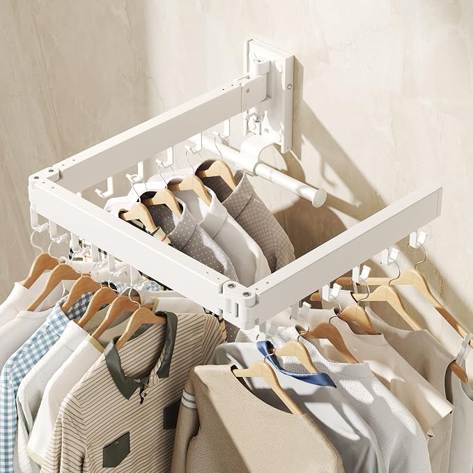 BOQORAD Wall Mounted Clothes Hanger Rack, Clothes Drying Rack, Laundry Drying - Image 5
