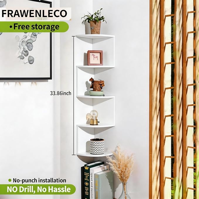 No-Drill Modern Corner Shelf Wall Mount, 5-Tier Floating Storage Rack, Corner - Image 3
