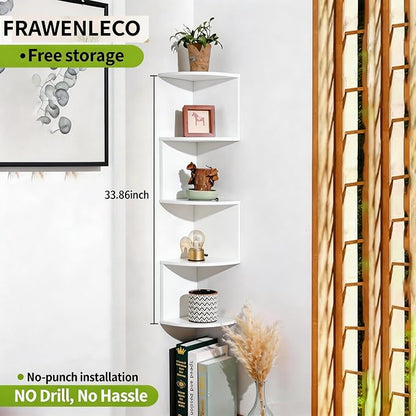 No-Drill Modern Corner Shelf Wall Mount, 5-Tier Floating Storage Rack, Corner - Image 3