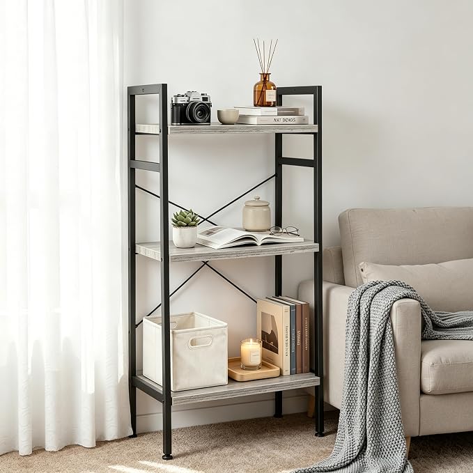 HealSmart 3 Tier Bookshelf, Free Standing Book Shelf Home Office Bookcase Shelf - Image 6