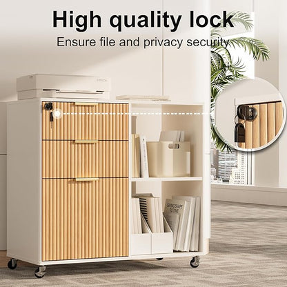INNOD 3 Drawer Fluted Mobile Filing Cabinet - Image 6
