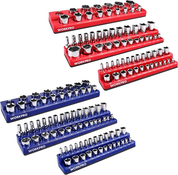 WORKPRO Magnetic Socket Organizer Set, 6-Piece Socket Holder Set Includes 1/4" - Image 8