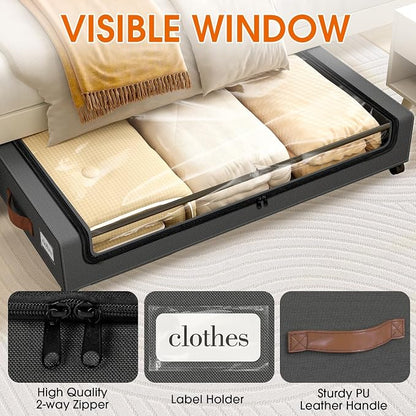 Under Bed Storage with Wheels 2Pack Storage Containers with Clear Window&Label - Image 3