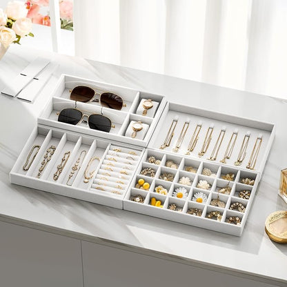 Velvet Jewelry Drawer Organizer Trays – Large White Stackable Jewelry Storage - Image 5