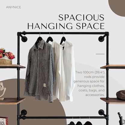 Industrial Pipe Clothing Rack, Wall Mounted Garment Hanging Rack - Image 4