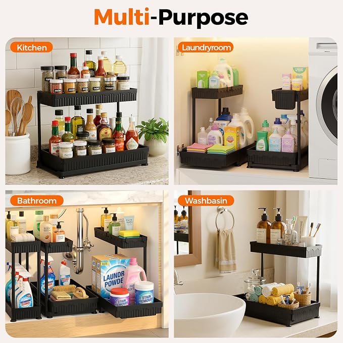 Sevenblue 3 Pack Multi-Purpose Pull-Out Storage Organizers, 2-Tier L-Shaped - Image 9