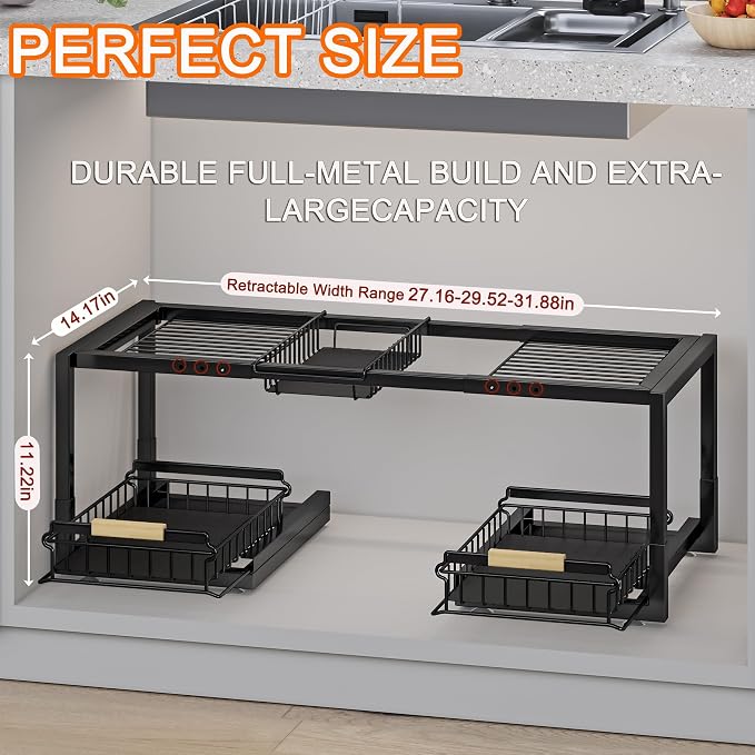 Under Sink Organizer, Pull Out Storage Organizer, 2 Tier Sliding Sink Organizer - Image 2