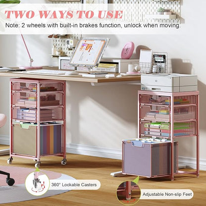 Sbanmao 4 Drawer Rolling File Cart Under Desk Storage, File Cabinets - Image 5