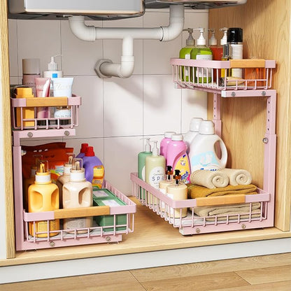 PXRACK Under Sink Organizer, Adjustable Height, 2 Tier Pull Out Under Cabinet by PXRACK