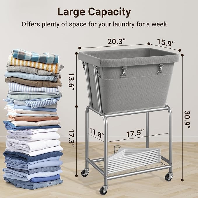 ELYKEN Laundry Cart with Wheels, Rolling Laundry Hamper with Removable Bag and - Image 3