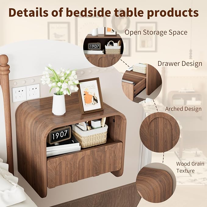 Floating Nightstand Set of 2, Small Night Stand - Image 7