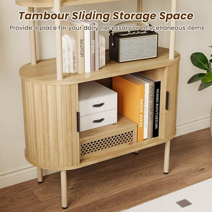 BREEZEHEAT Fluted Arched Bookshelf, 4-Tier Open Display Storage Shelf, and - Image 5