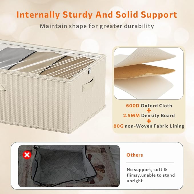 2 Pack Under Bed Storage Containers, 10 Inch Tall Underbed Clothes Storage - Image 4