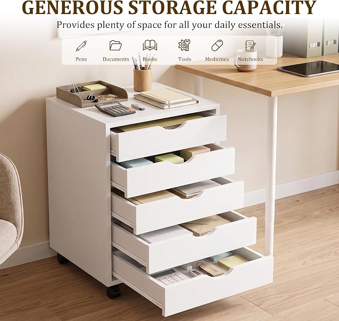 5 Drawer Rolling Storage Cabinet, Mobile File Cabinet - Image 5