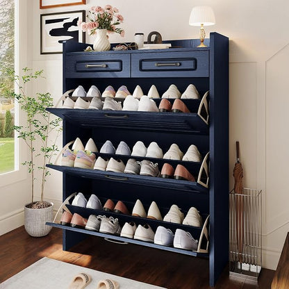 Shoe Cabinet with 3 Large Flip Drawers and 2 Storage Drawers, Narrow Shoe - Image 3