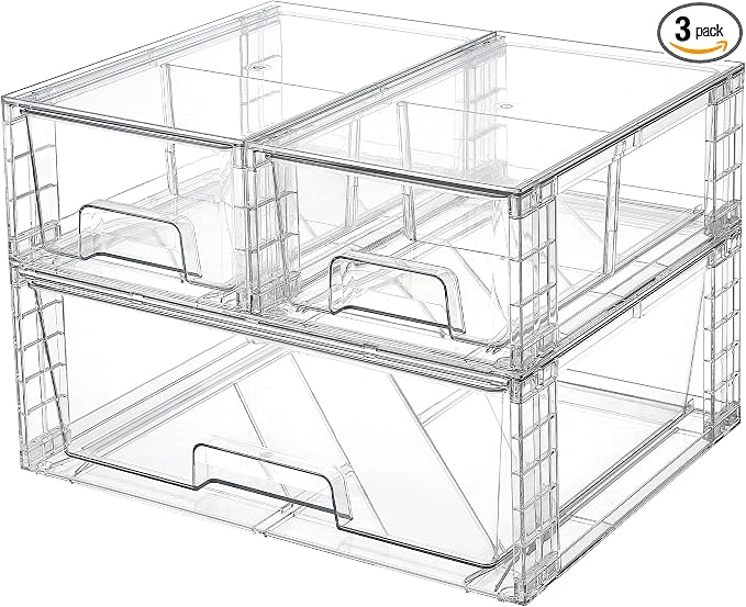 Vtopmart 3 Pack Stackable Storage Drawers, Easily Assemble Acrylic Bathroom by Vtopmart