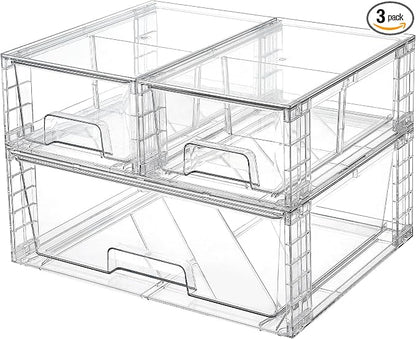 Vtopmart 3 Pack Stackable Storage Drawers, Easily Assemble Acrylic Bathroom by Vtopmart