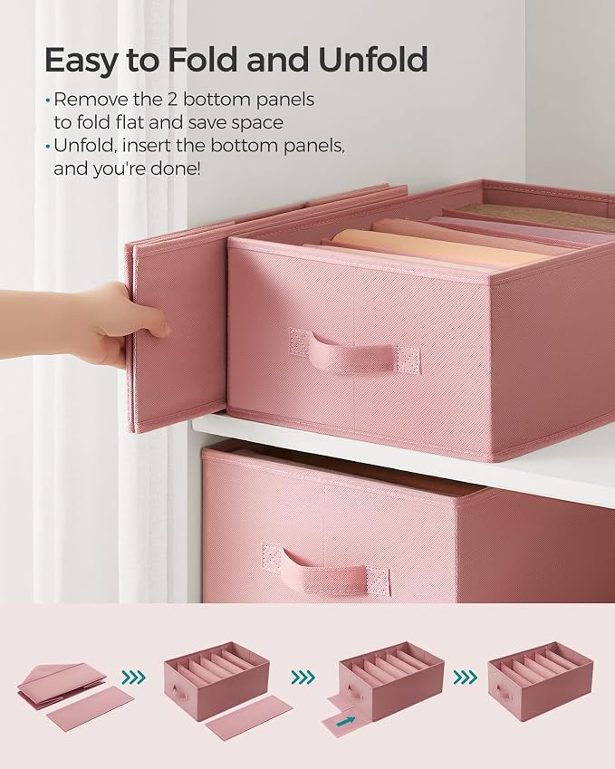 SONGMICS Set of 4 Large Size Wardrobe Clothes Organizers, 6-Compartment - Image 6