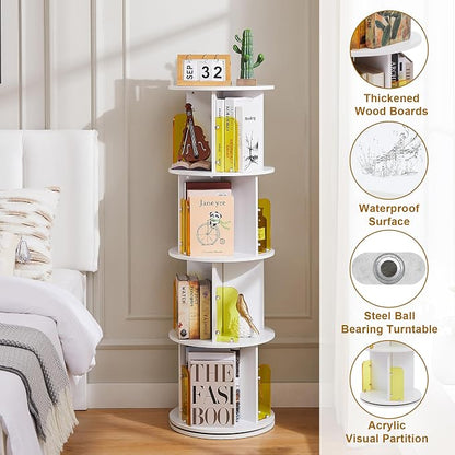 VECELO Rotating Bookshelf Tower, 360°Revolving Bookcase, Round Book Shelf - Image 5