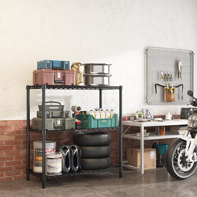 Storage Shelves, 3-Tier Adjustable Metal Industrial Utility Shelf Rack - Image 5
