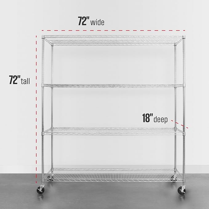 SafeRacks NSF 4-Tier Heavy Duty Steel Wire Rack w/Wheels - Image 3