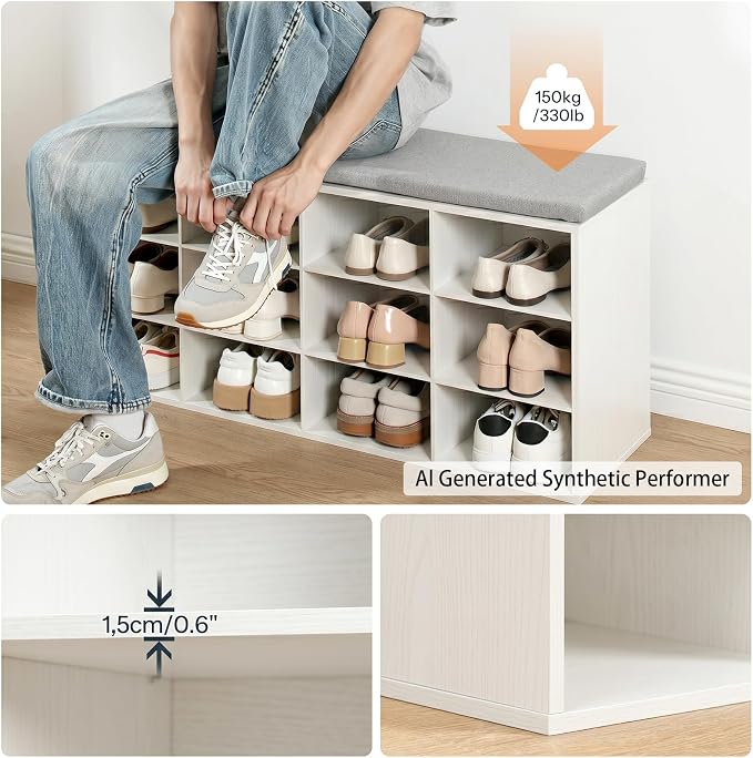 HOOBRO Shoe Storage Bench with Cushion, 39.4" L Entryway Bench with 12 Cubbies - Image 5
