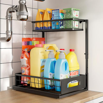 Under Sink Organizer and Storage, Height Adjustable Cabinet Organizer by Fabutier