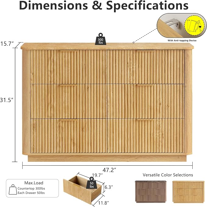 win2win 6 Drawer Dresser, Mid Century Modern Dresser - Image 2