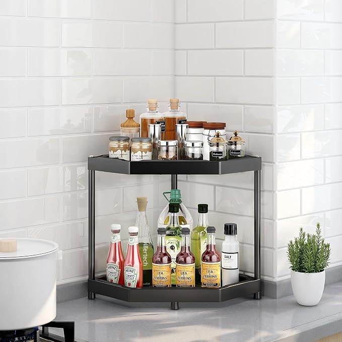 Corner Shelves Small Corner Bookshelf Kitchen Bathroom Standing Shelf Display - Image 2